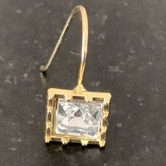 Princess Cut Simulated Diamond & Gold Drop Earrings For Bridesmaids, Wedding - Picture 5 of 11